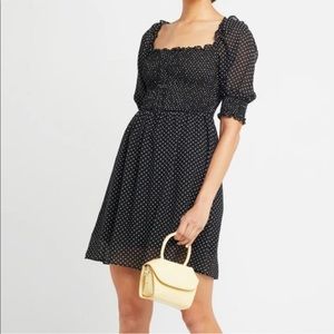Few Moda Kourt Fin mini dress black & white polka dot ruffle sleeve sz M